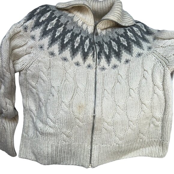 Ralph Lauren Norwegian Fair Isle cream gray wool vintage shawl neck swea… - Picture 3 of 5